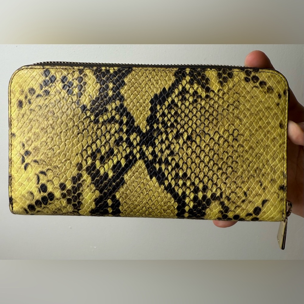 FURLA Snake Embossed Yellow Long Leather Wallet EUC - Picture 4 of 12